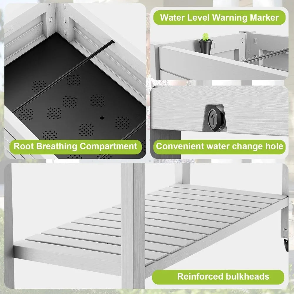 Jardinière surélevée avec roulettes – Bac à plantes en résine grand format pour terrasse, balcon ou jardin