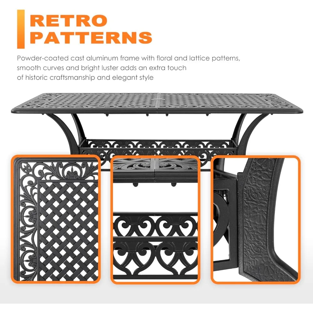 Table à Manger d’Extérieur 60” en Aluminium avec Trou pour Parasol