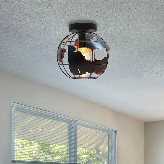 Plafonnier Vintage en Fer Noir – Élégance Industrielle et Design Compact