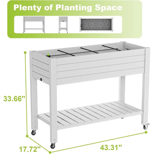 Jardinière surélevée avec roulettes – Bac à plantes en résine grand format pour terrasse, balcon ou jardin