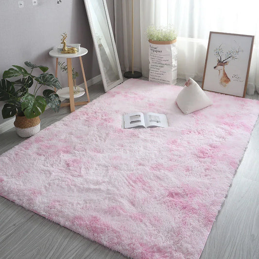 Tapis moelleux rose blanc