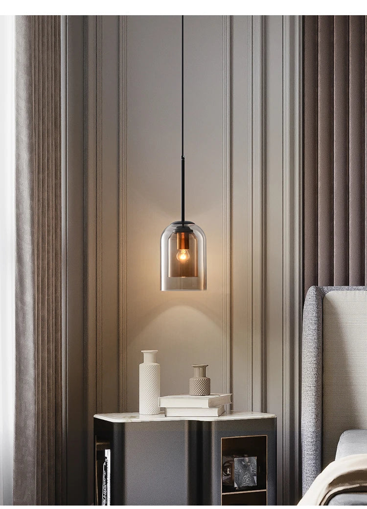 Suspension Nordique Postmoderne en Verre Double – Élégance et Lumière Contemporaine