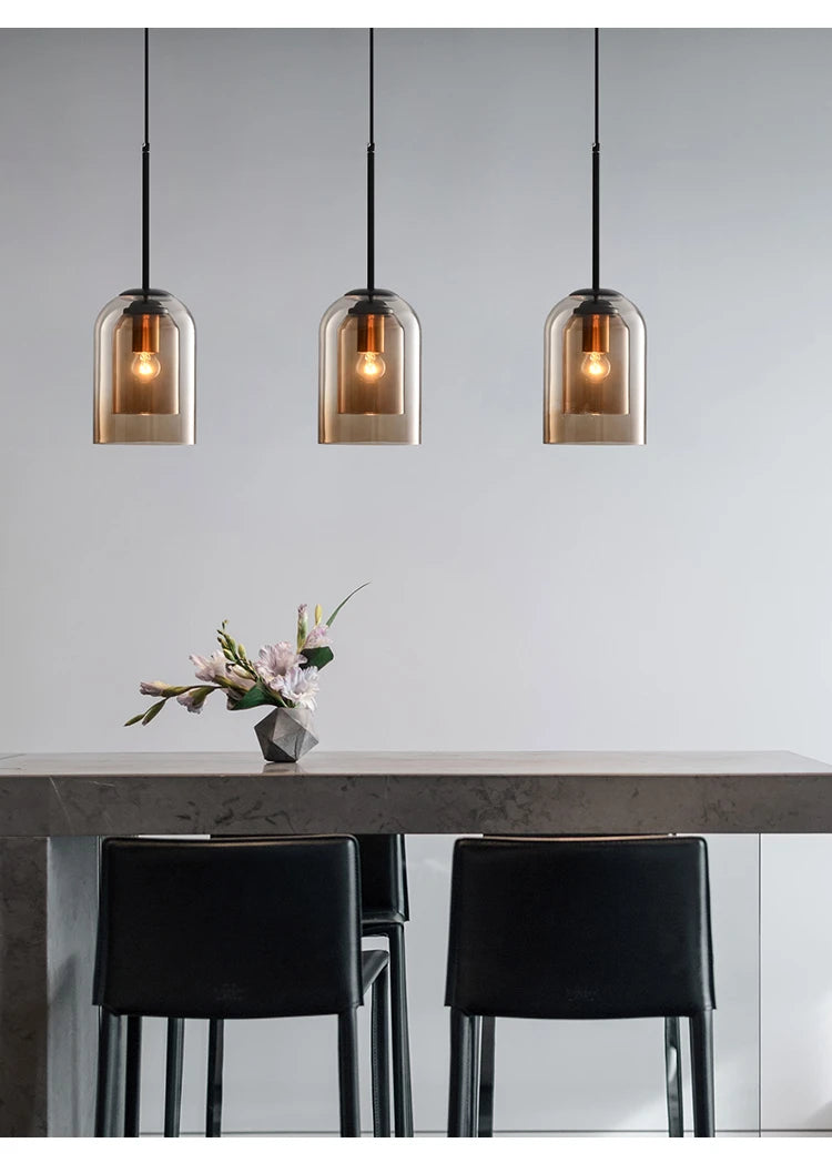 Suspension Nordique Postmoderne en Verre Double – Élégance et Lumière Contemporaine