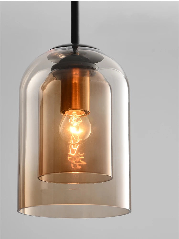 Suspension Nordique Postmoderne en Verre Double – Élégance et Lumière Contemporaine