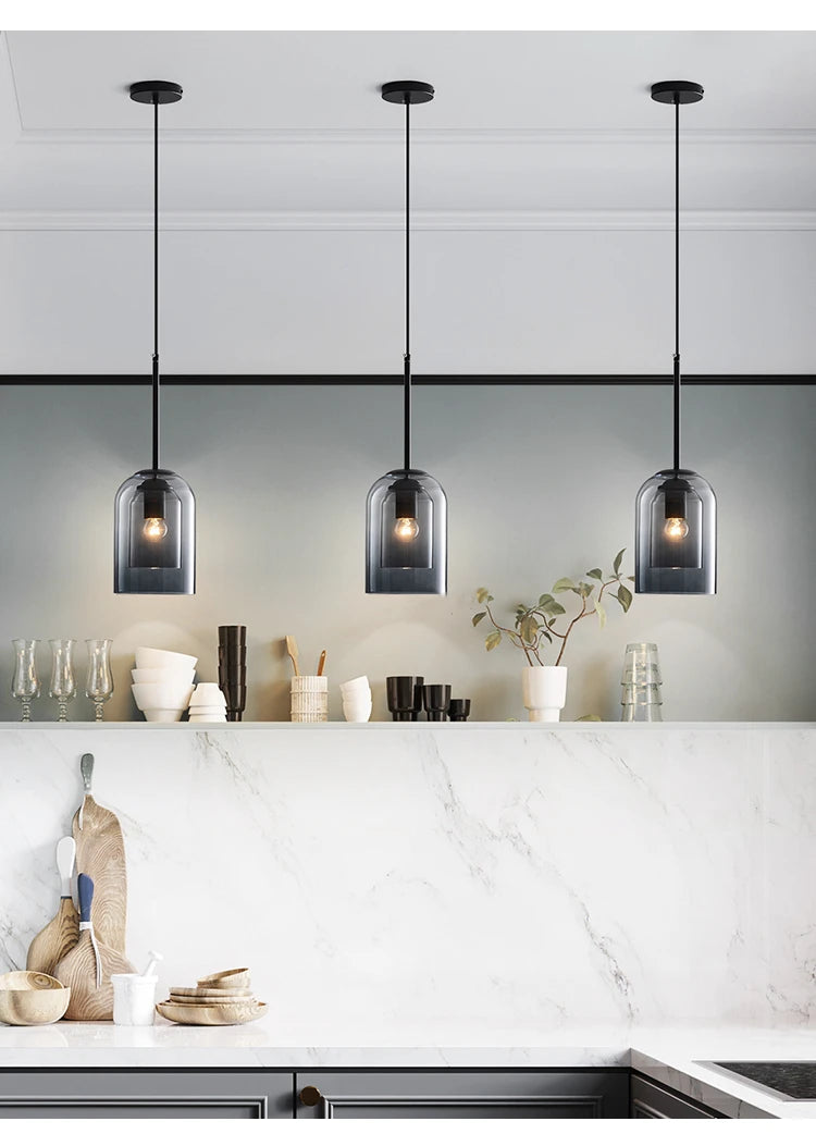 Suspension Nordique Postmoderne en Verre Double – Élégance et Lumière Contemporaine