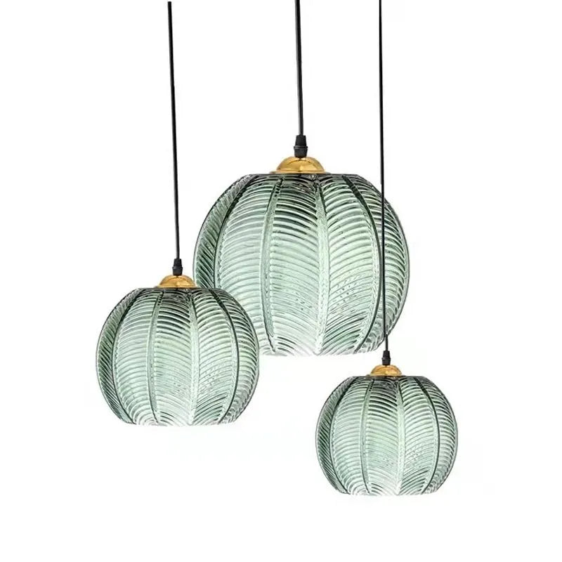 Suspension Nordique en Verre – Feuillage Vert Élégant pour Intérieur Moderne
