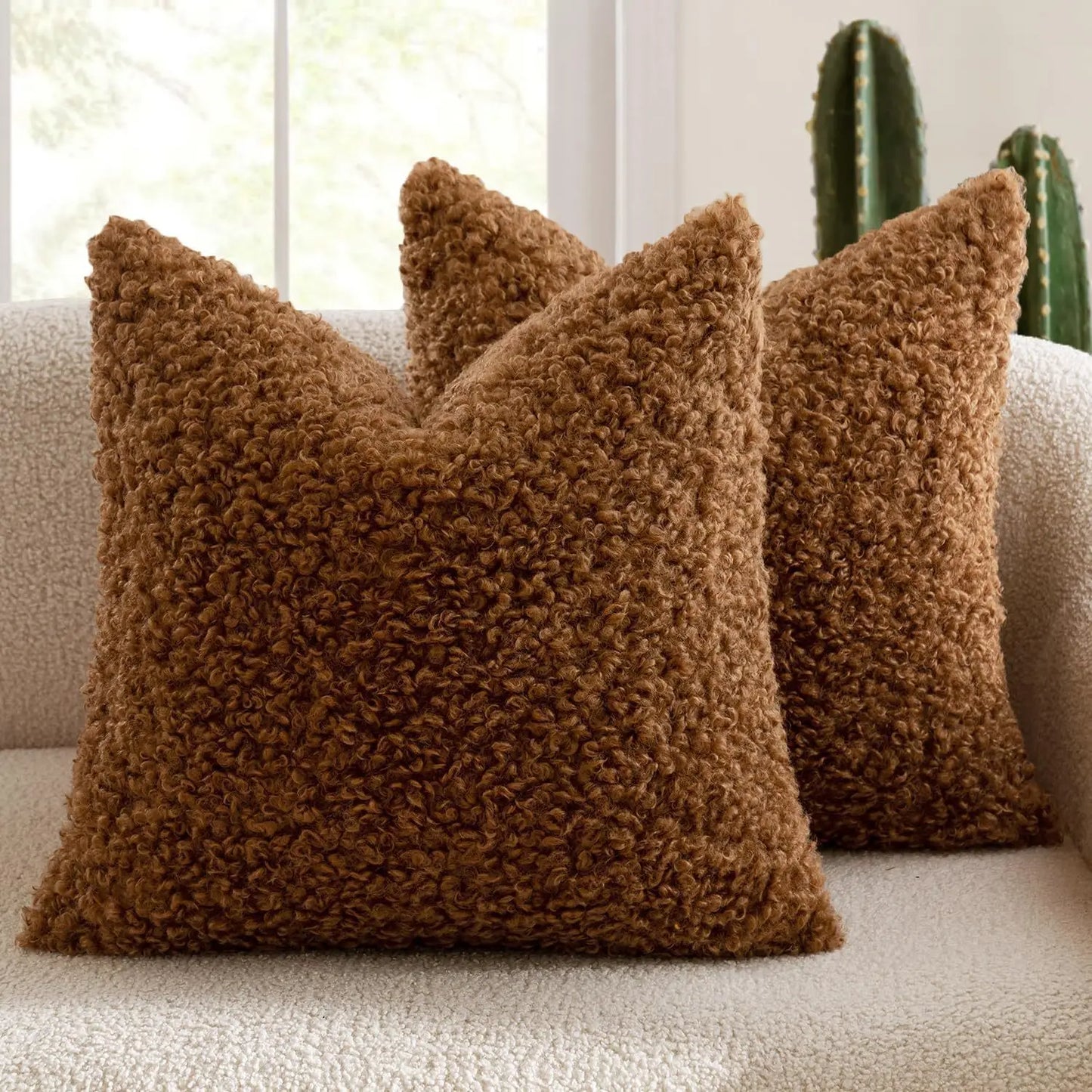 Lot de 2 housses de coussin en peluche Teddy – Velours d’agneau ultra-doux style nordique