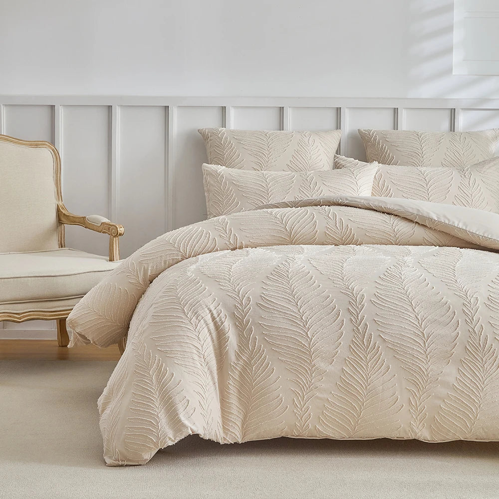 Parure de Lit 3 Pièces – Motif Feuillage Élégant