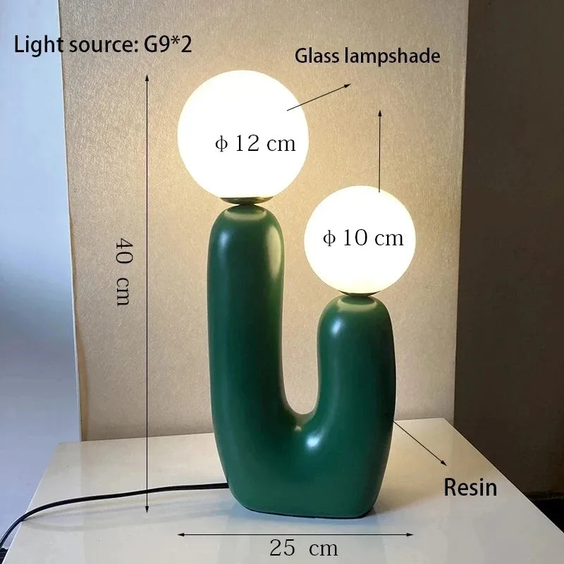 Lampe de Table Double Boule en Verre – Élégance Sculpturale et Lumière Douce