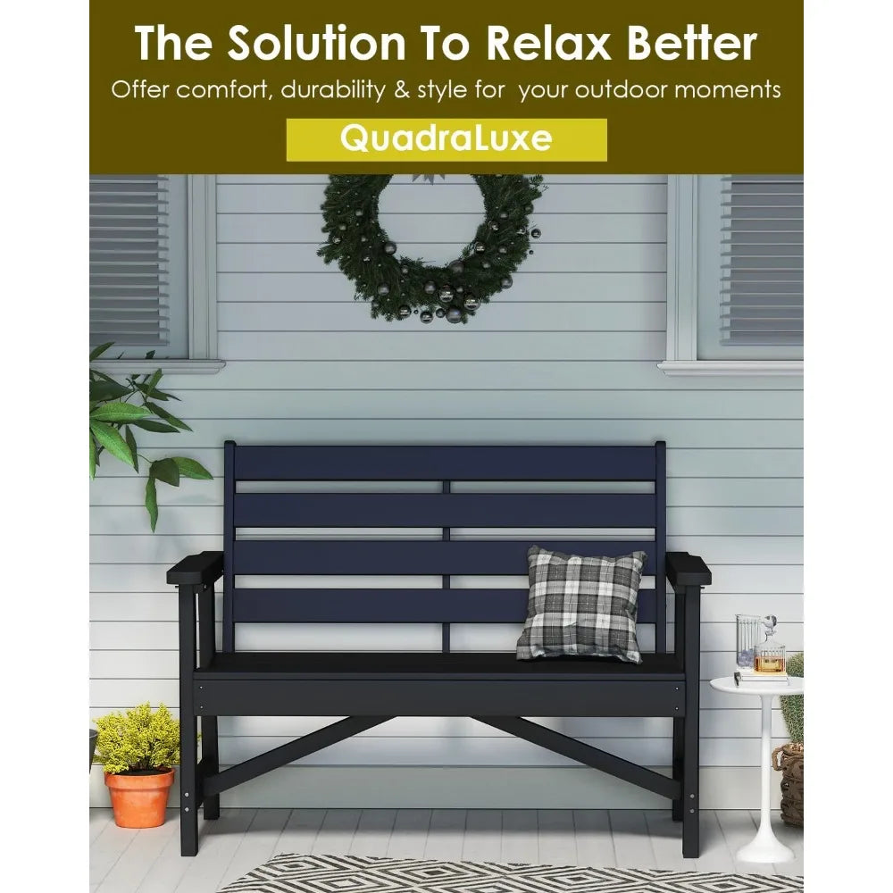 Banc d’extérieur moderne en HDPE – Banc de jardin résistant aux intempéries pour terrasse, parc, balcon ou jardin