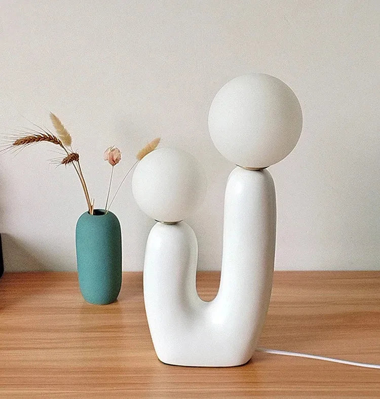 Lampe de Table Double Boule en Verre – Élégance Sculpturale et Lumière Douce