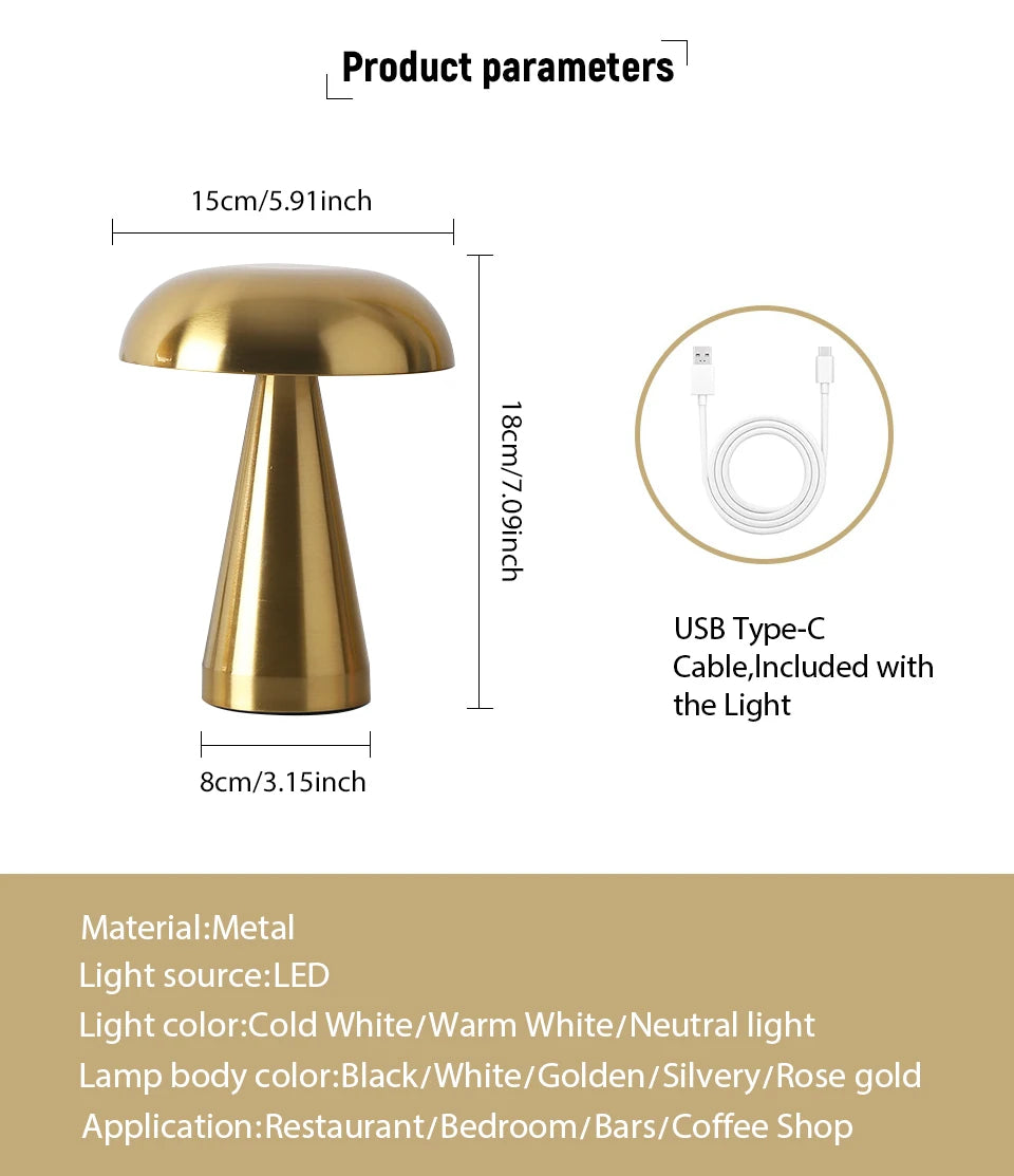 Lampe de Table Rétro Champignon avec Allumage Tactile