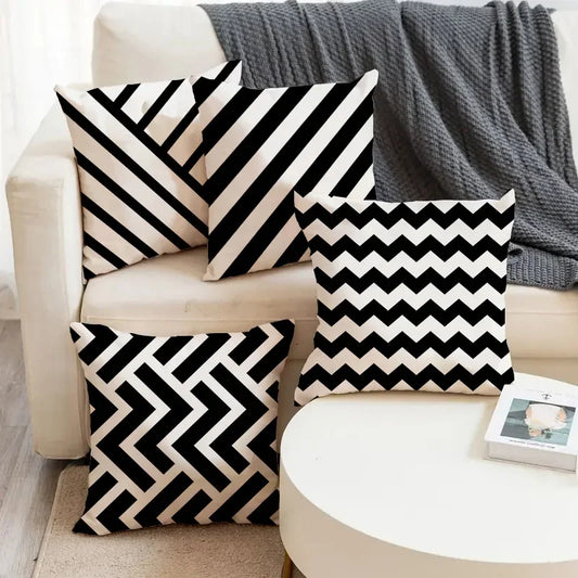 Housse de coussin à rayures noires et blanches – Style moderne et minimaliste pour une décoration élégante