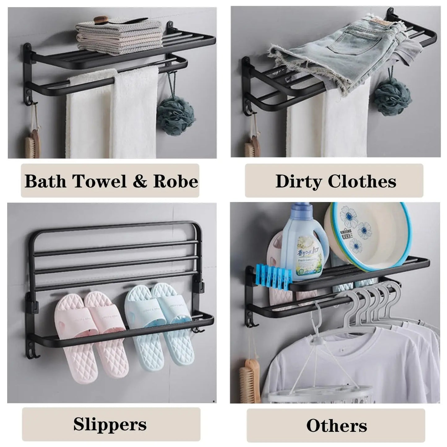 Porte-serviettes pliable avec crochets – design moderne et gain de place