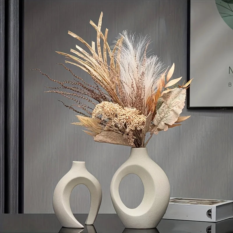 Lot de 2 Vases Creux en Céramique – Design Nordique et Esprit Bohème