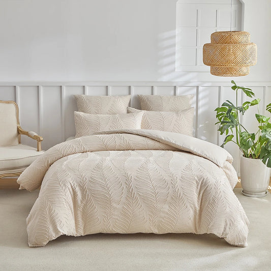 Parure de Lit 3 Pièces – Motif Feuillage Élégant