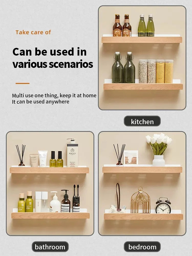 Étagère murale en bois – rangement élégant pour salle de bain, salon ou cuisine