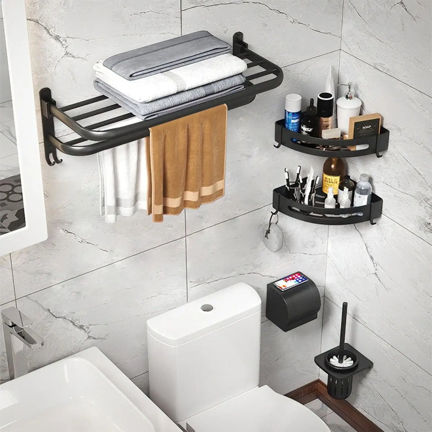 Porte-serviettes pliable avec crochets – design moderne et gain de place