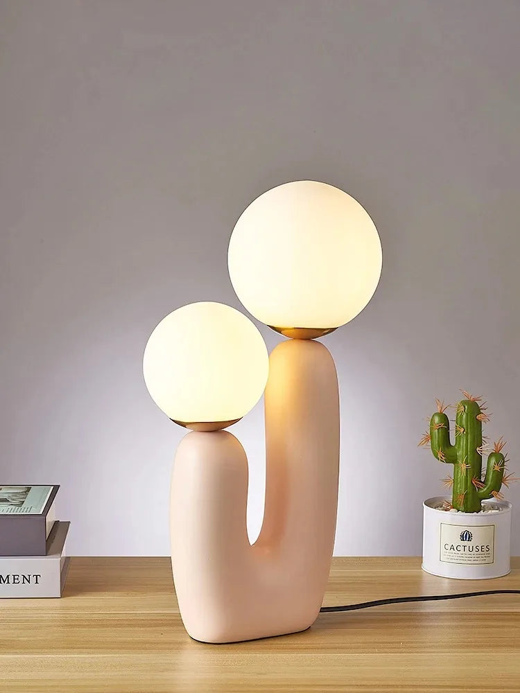 Lampe de Table Double Boule en Verre – Élégance Sculpturale et Lumière Douce