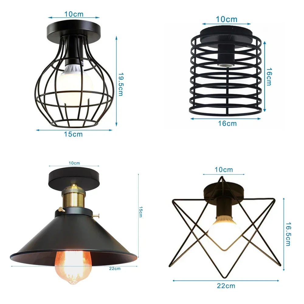 Plafonnier Vintage en Fer Noir – Élégance Industrielle et Design Compact