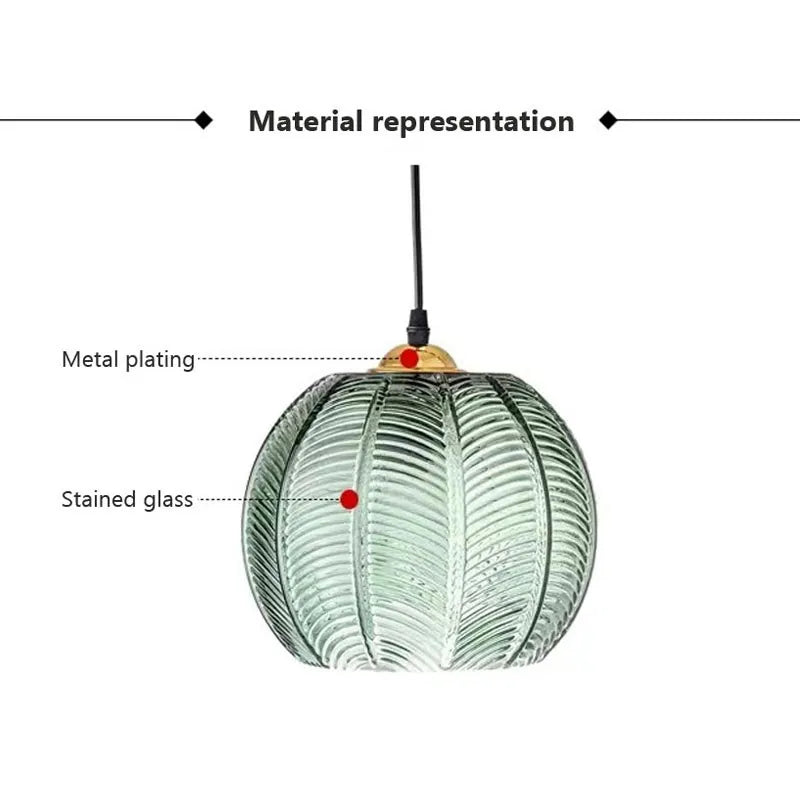 Suspension Nordique en Verre – Feuillage Vert Élégant pour Intérieur Moderne