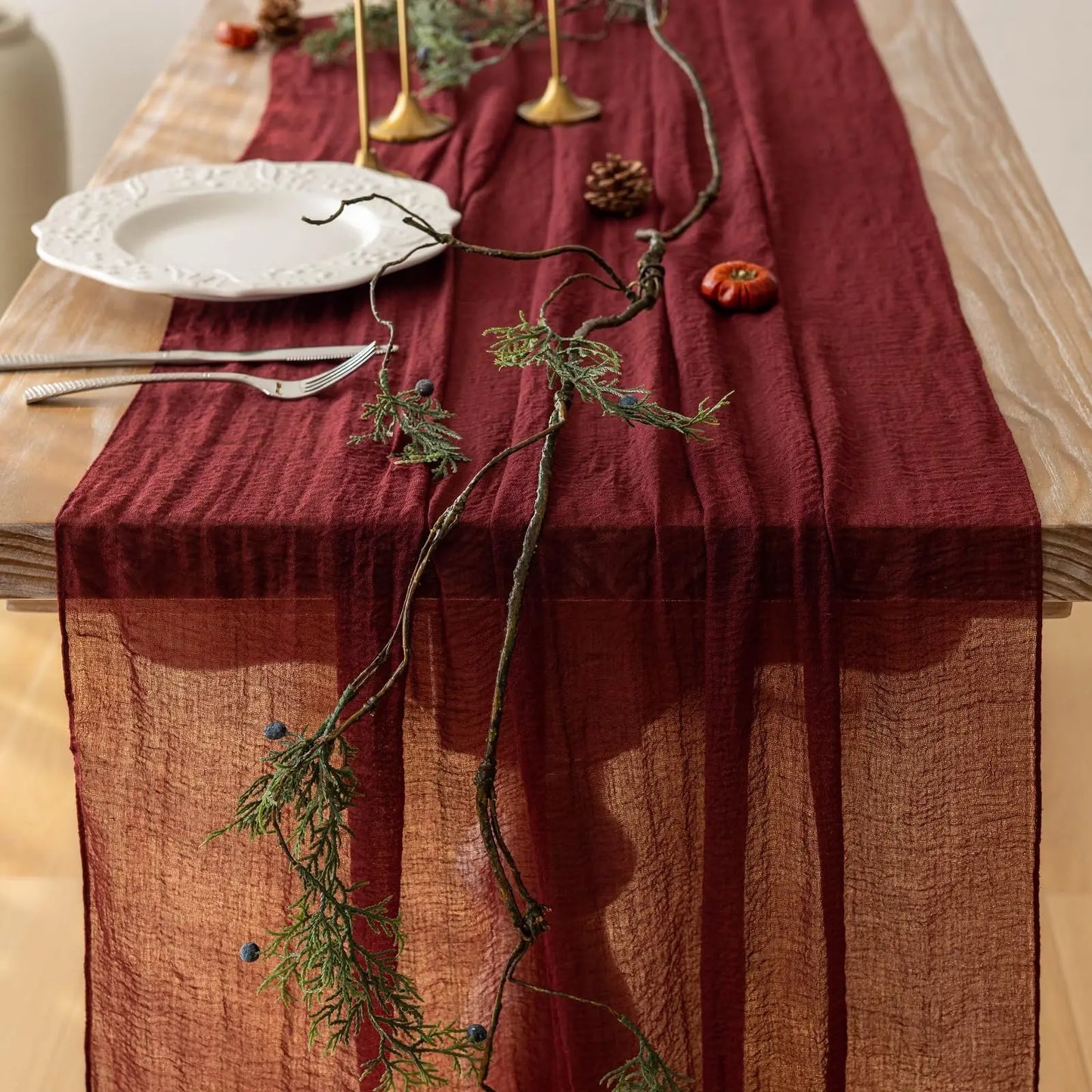 Chemin de table Boho Rustique en Mousseline Légère
