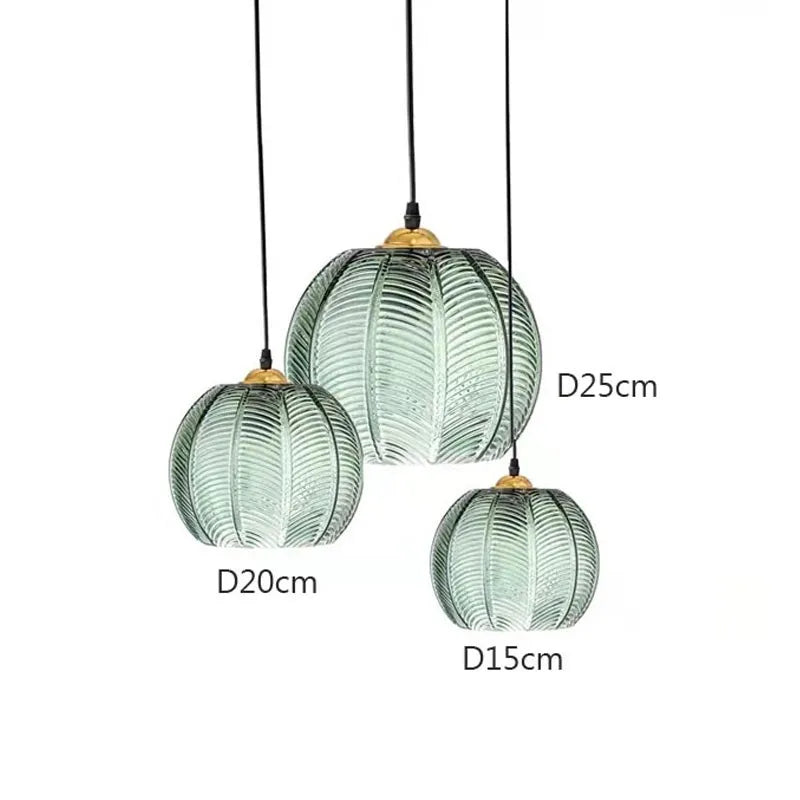 Suspension Nordique en Verre – Feuillage Vert Élégant pour Intérieur Moderne