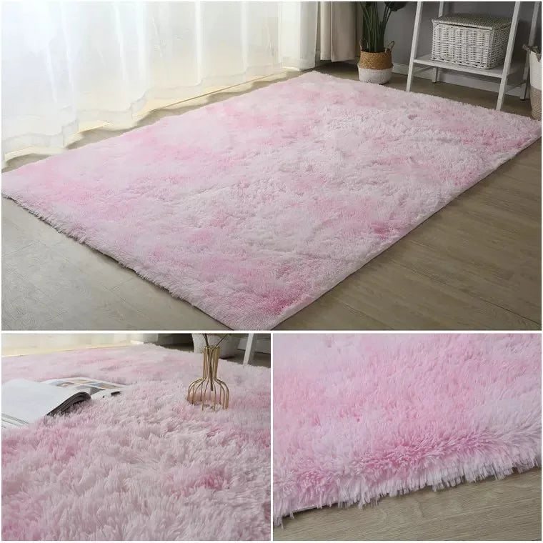 Tapis moelleux rose blanc