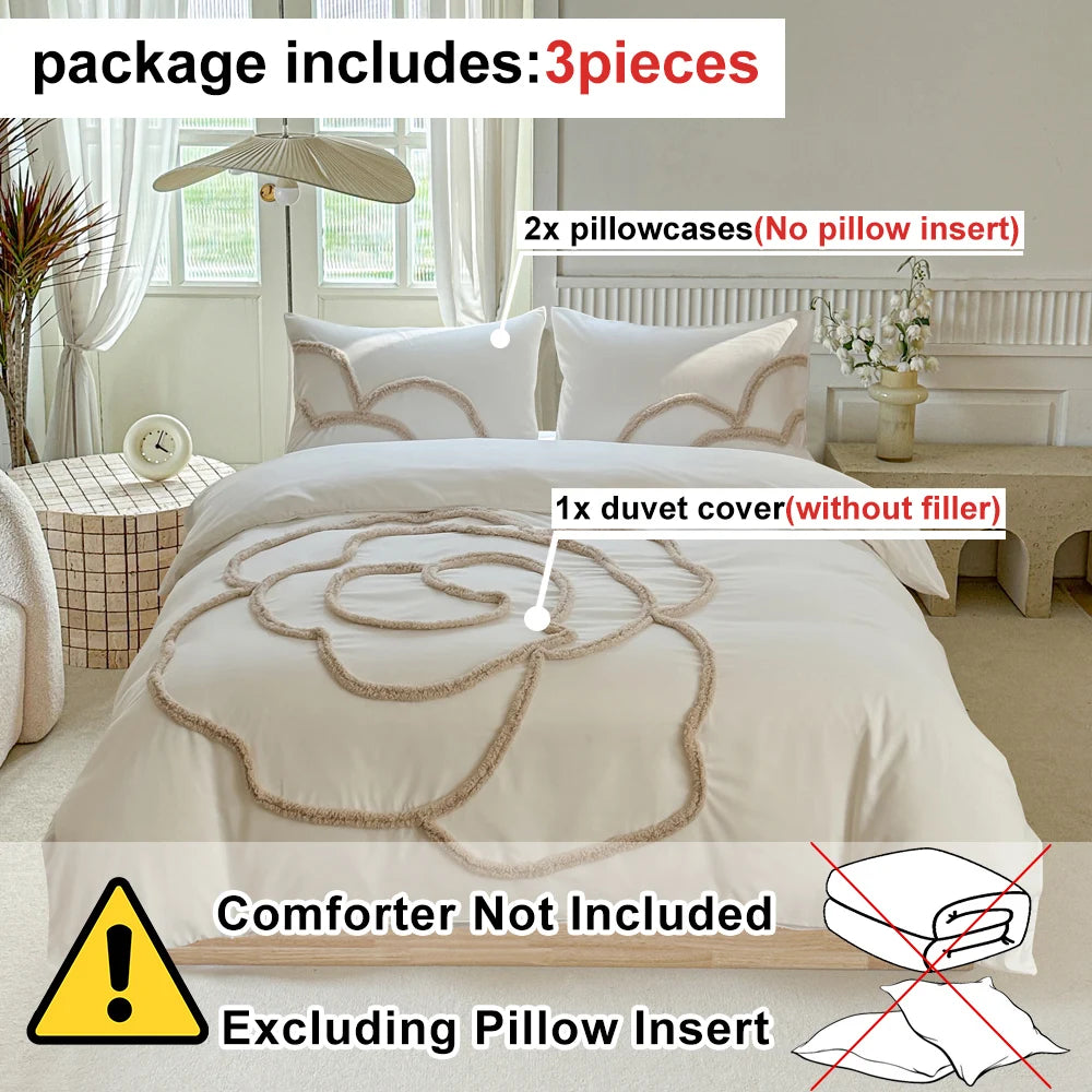 Parure de Lit Tuftée – Grand Motif Floral de  Style Japonais-Coréen