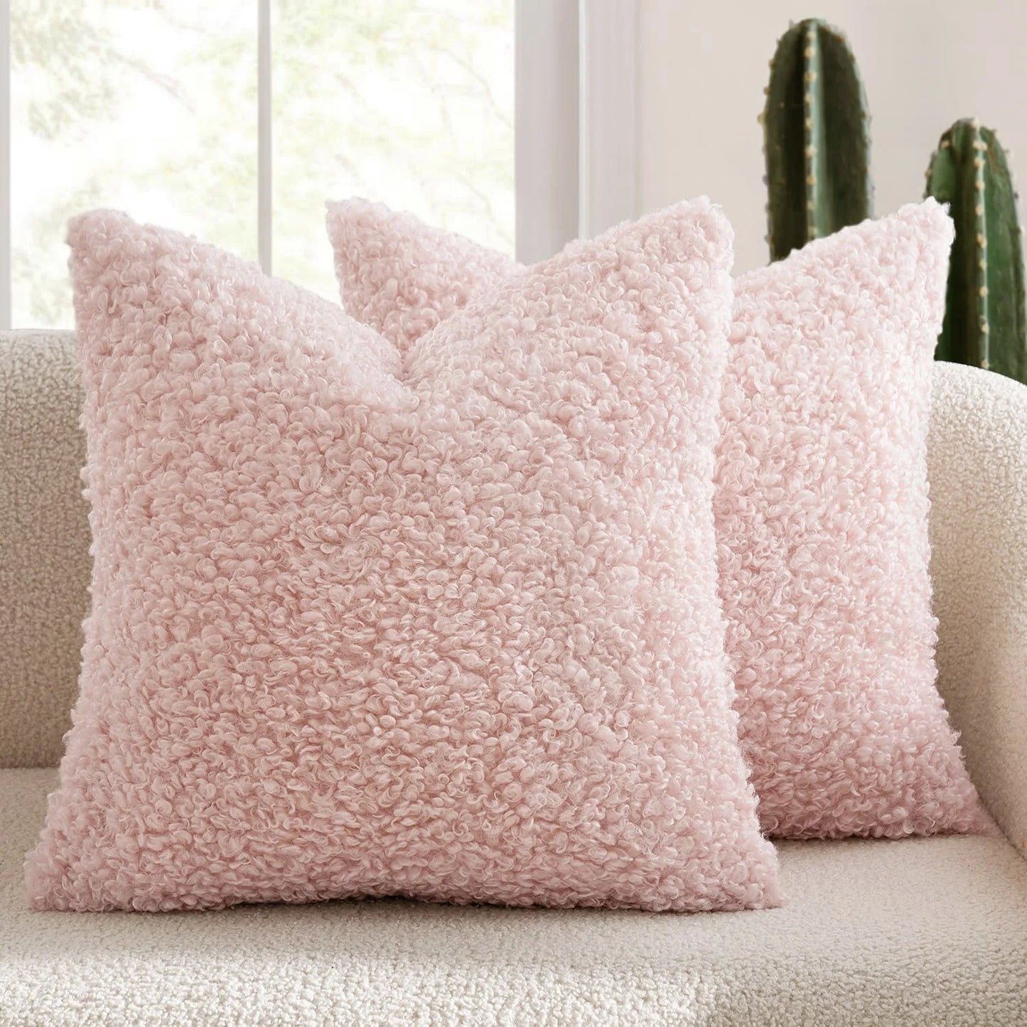 Lot de 2 housses de coussin en peluche Teddy – Velours d’agneau ultra-doux style nordique