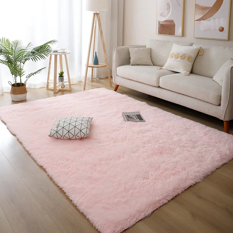 Tapis moelleux rose clair