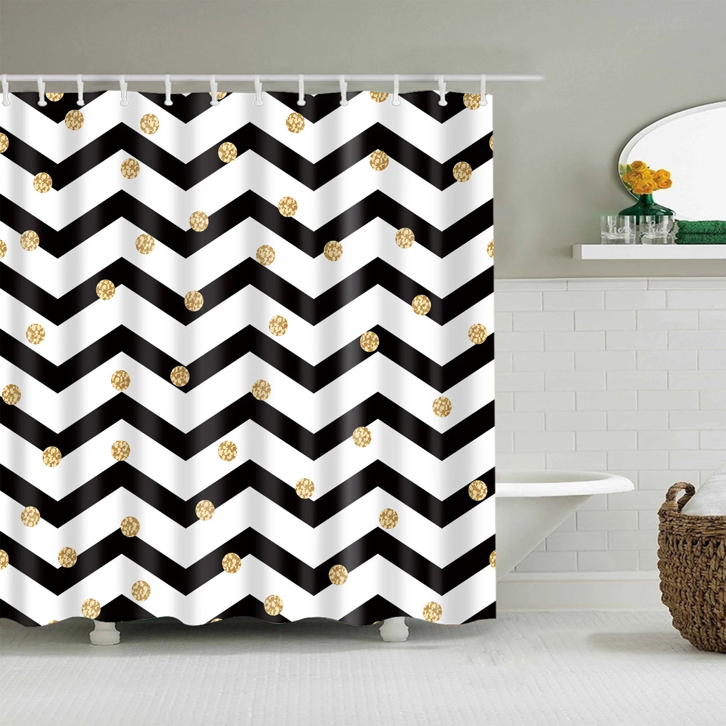 Rideau de Douche à Rayures Végétales – Étanche et Élégant