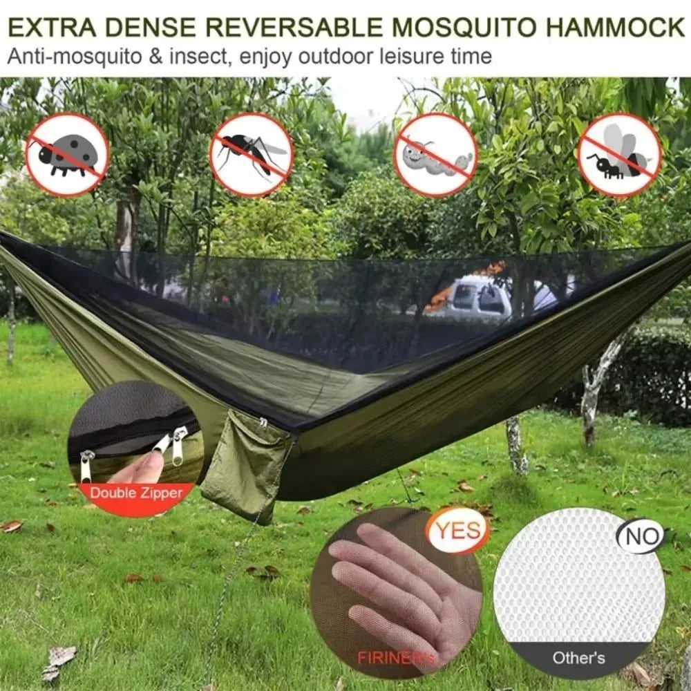 Hamac Portable pour Plein Air, Jardin et Randonnée (1-2 Personnes) avec Moustiquaire Intégrée