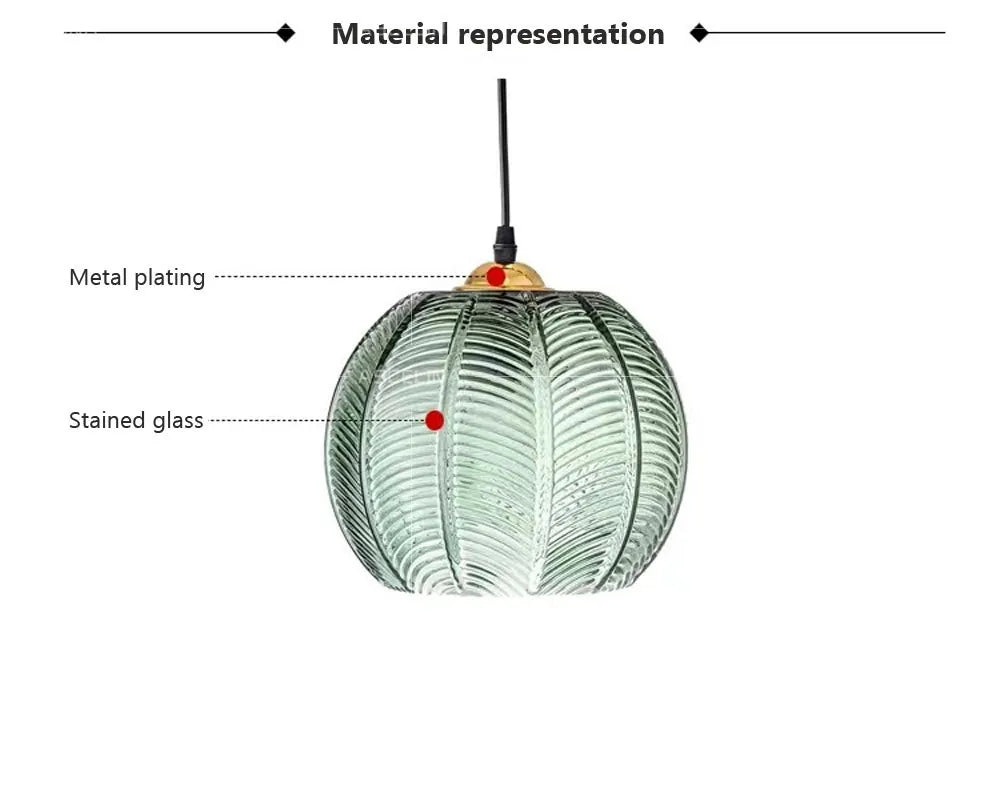 Suspension Nordique en Verre – Feuillage Vert Élégant pour Intérieur Moderne