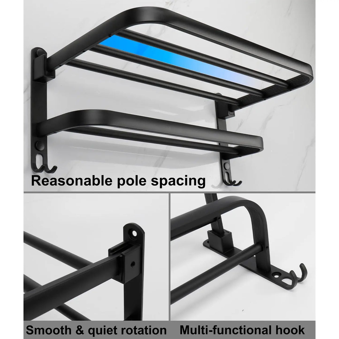 Porte-serviettes pliable avec crochets – design moderne et gain de place