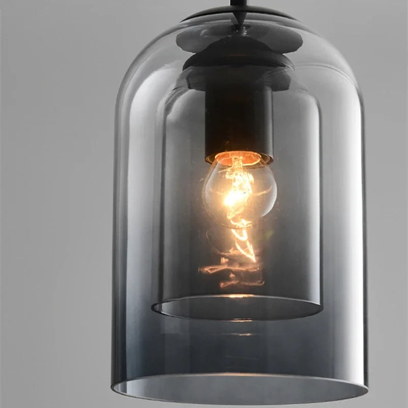 Suspension Nordique Postmoderne en Verre Double – Élégance et Lumière Contemporaine