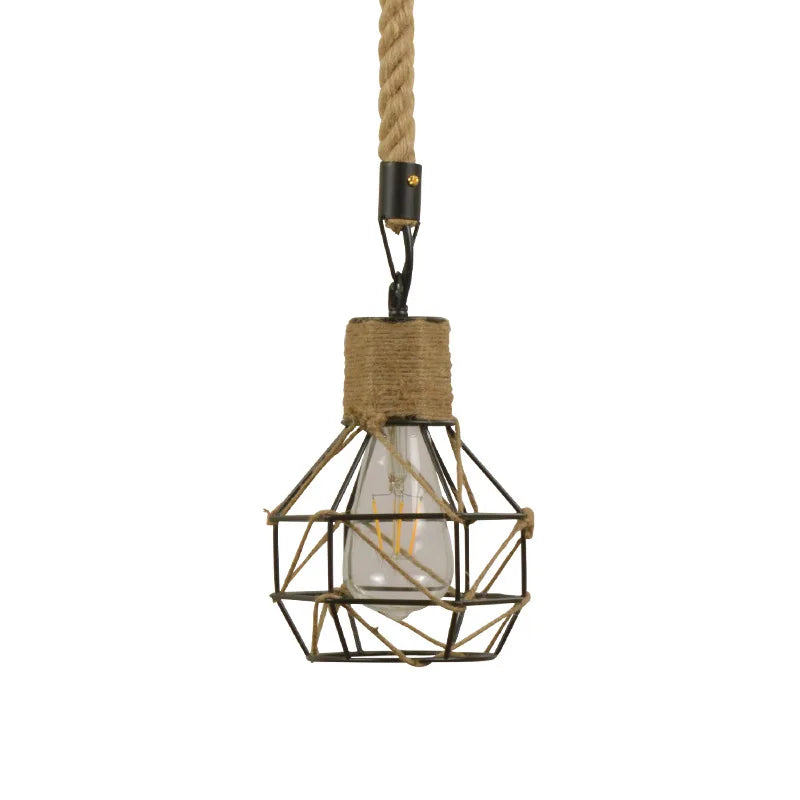 Suspension Vintage en Fer et Corde de Chanvre – Style Industriel Rétro