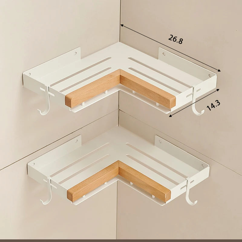 Étagère d’Angle de Salle de Bain TOLM – Aluminium et Bois, Finition Noire Élégante