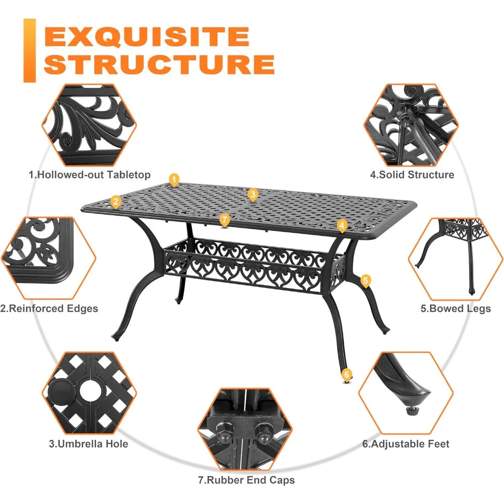 Table à Manger d’Extérieur 60” en Aluminium avec Trou pour Parasol