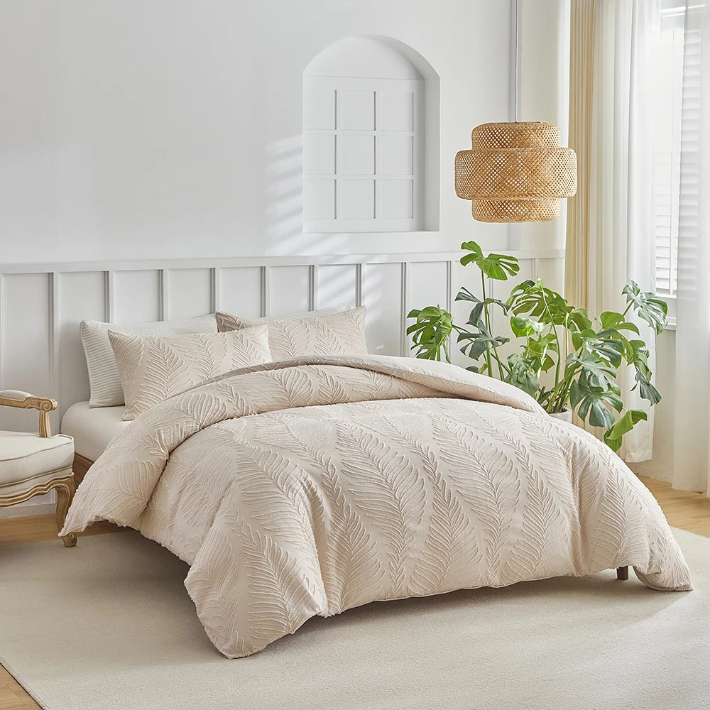 Parure de Lit 3 Pièces – Motif Feuillage Élégant