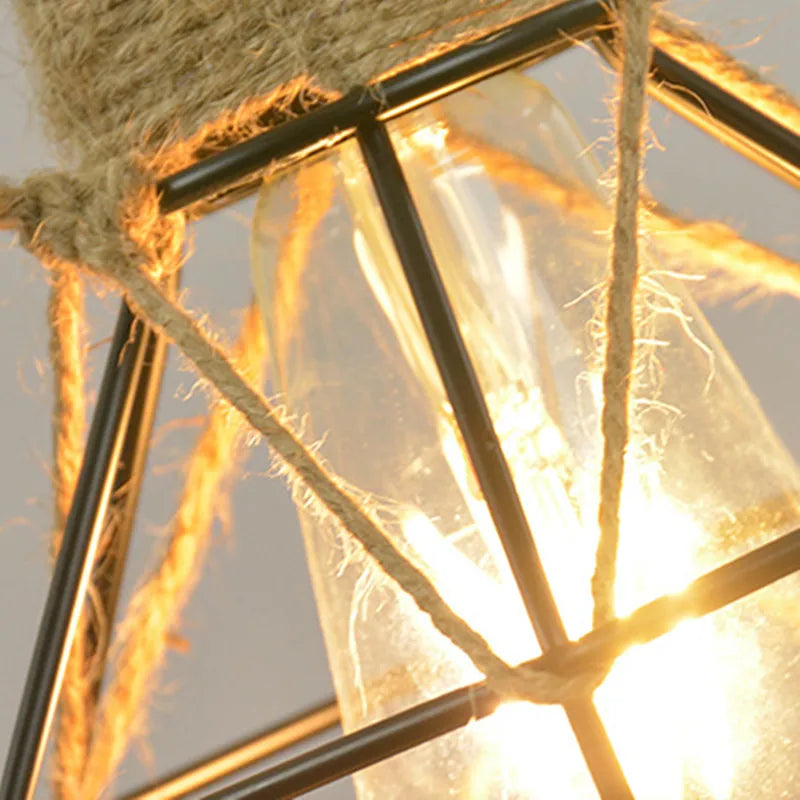 Suspension Vintage en Fer et Corde de Chanvre – Style Industriel Rétro