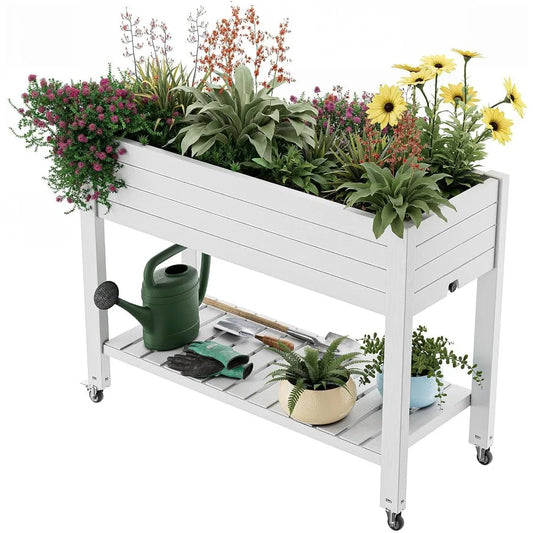 Jardinière surélevée avec roulettes – Bac à plantes en résine grand format pour terrasse, balcon ou jardin