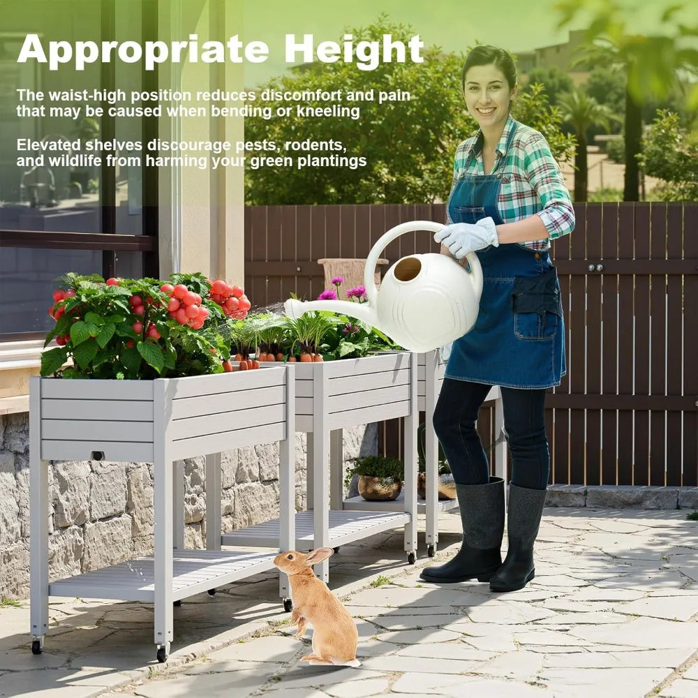 Jardinière surélevée avec roulettes – Bac à plantes en résine grand format pour terrasse, balcon ou jardin