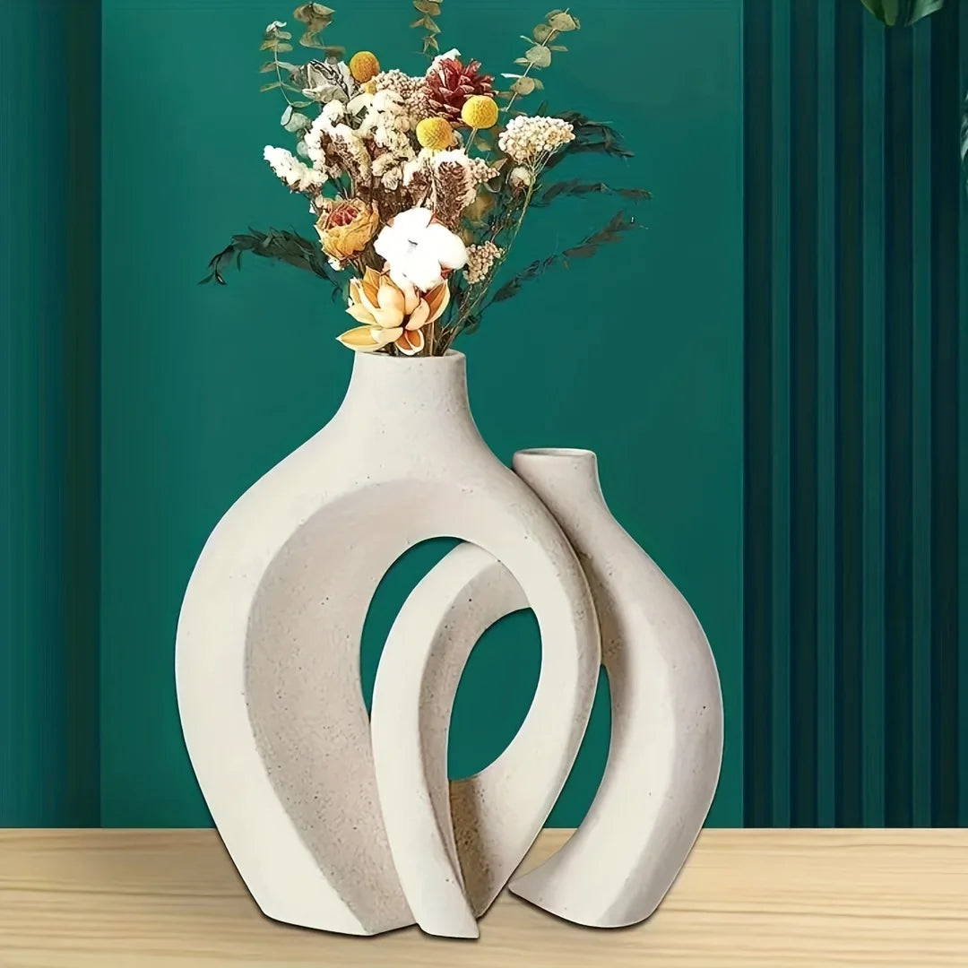 Lot de 2 Vases Creux en Céramique – Design Nordique et Esprit Bohème