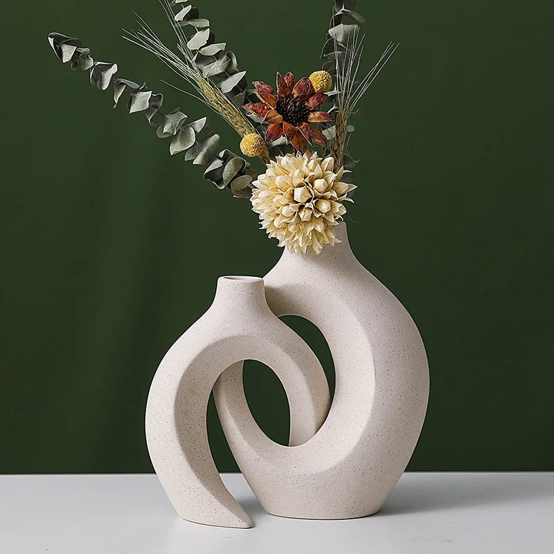Lot de 2 Vases Creux en Céramique – Design Nordique et Esprit Bohème