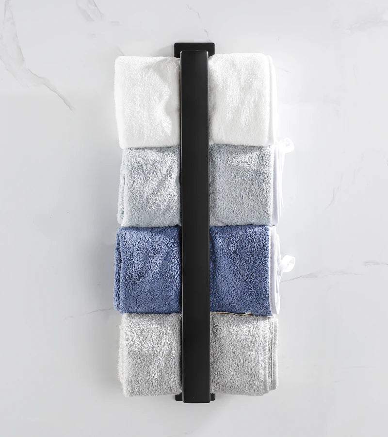 Porte-serviettes mural en acier inoxydable noir – fixation sans perçage