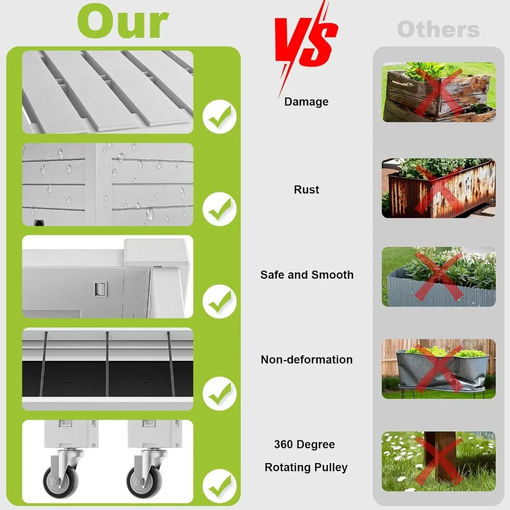 Jardinière surélevée avec roulettes – Bac à plantes en résine grand format pour terrasse, balcon ou jardin