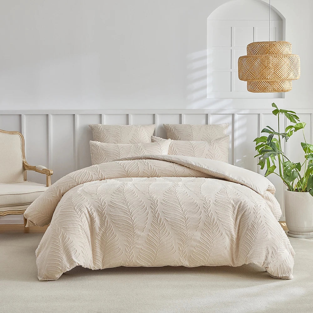 Parure de Lit 3 Pièces – Motif Feuillage Élégant