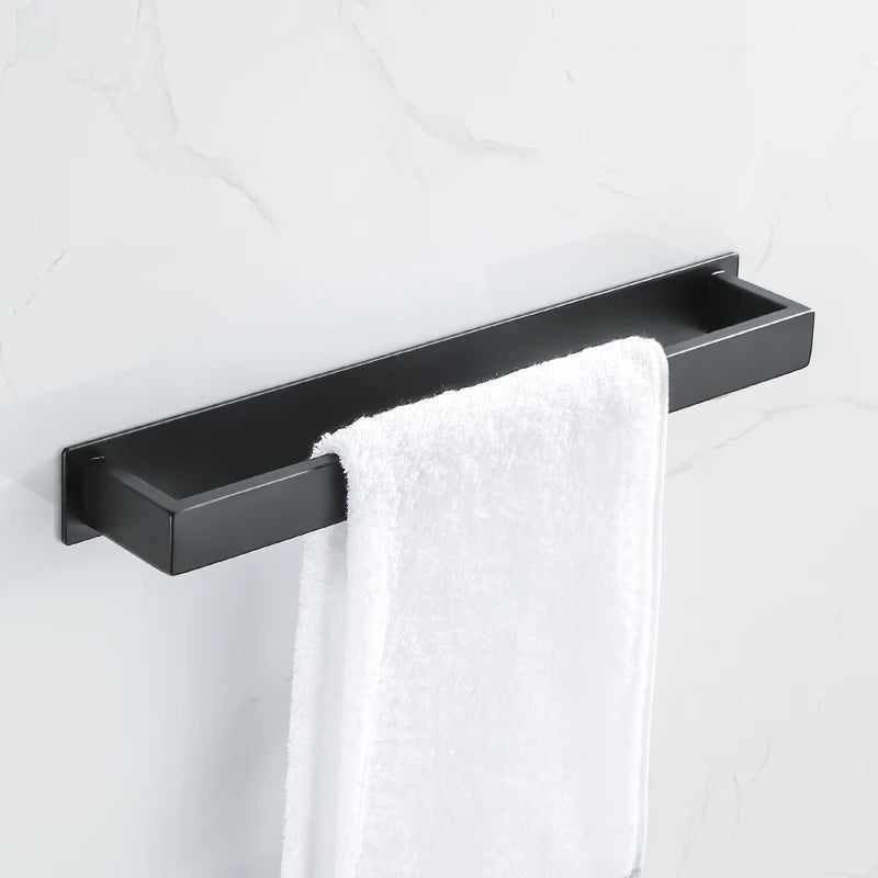 Porte-serviettes mural en acier inoxydable noir – fixation sans perçage