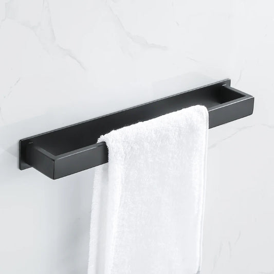 Porte-serviettes mural en acier inoxydable noir – fixation sans perçage